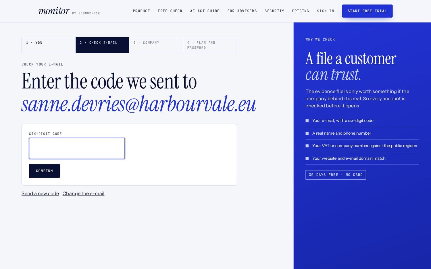Step 2: type the six-digit code from the e-mail