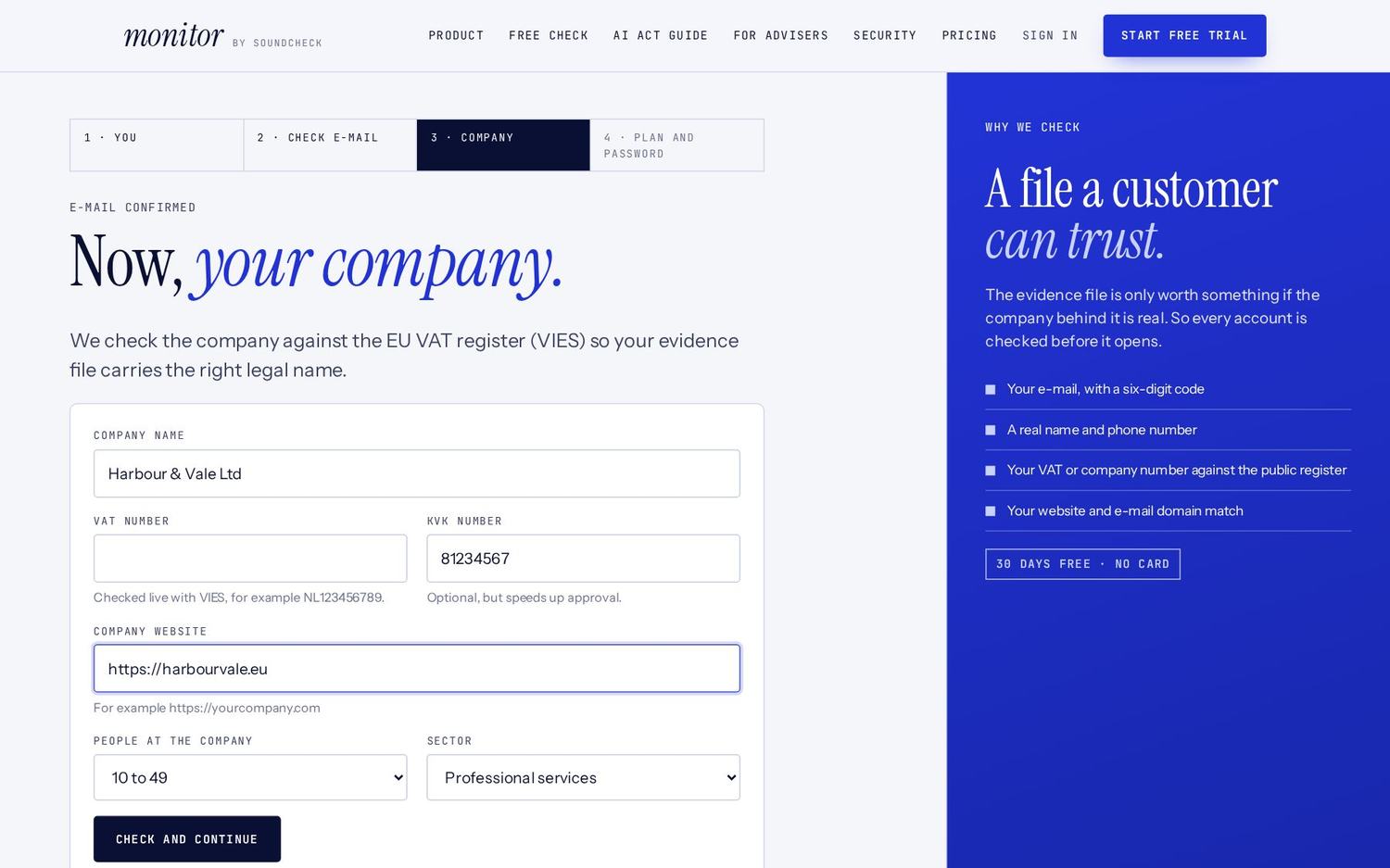 Step 3: your company, checked against the public register