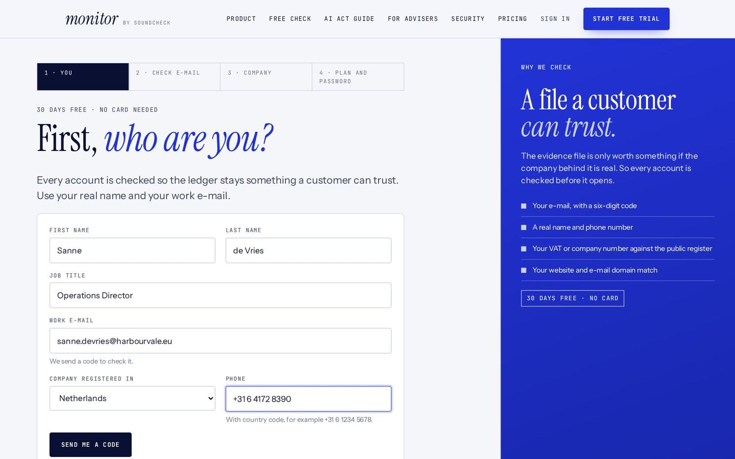Step 1 of sign-up: who you are