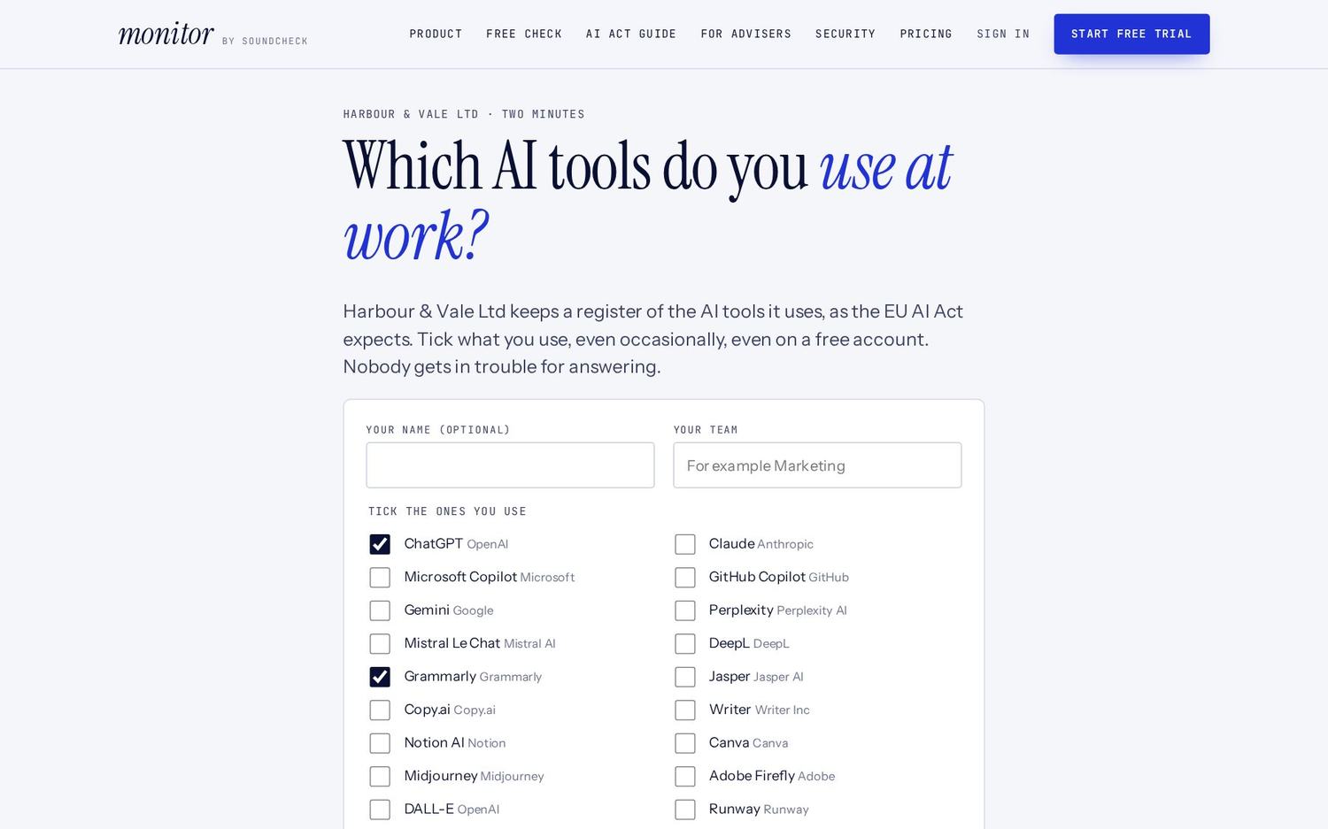 What your staff see when they open the survey link. No sign-in needed.