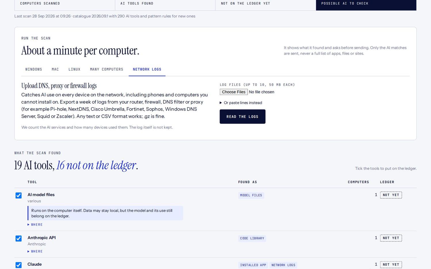 The Network logs tab