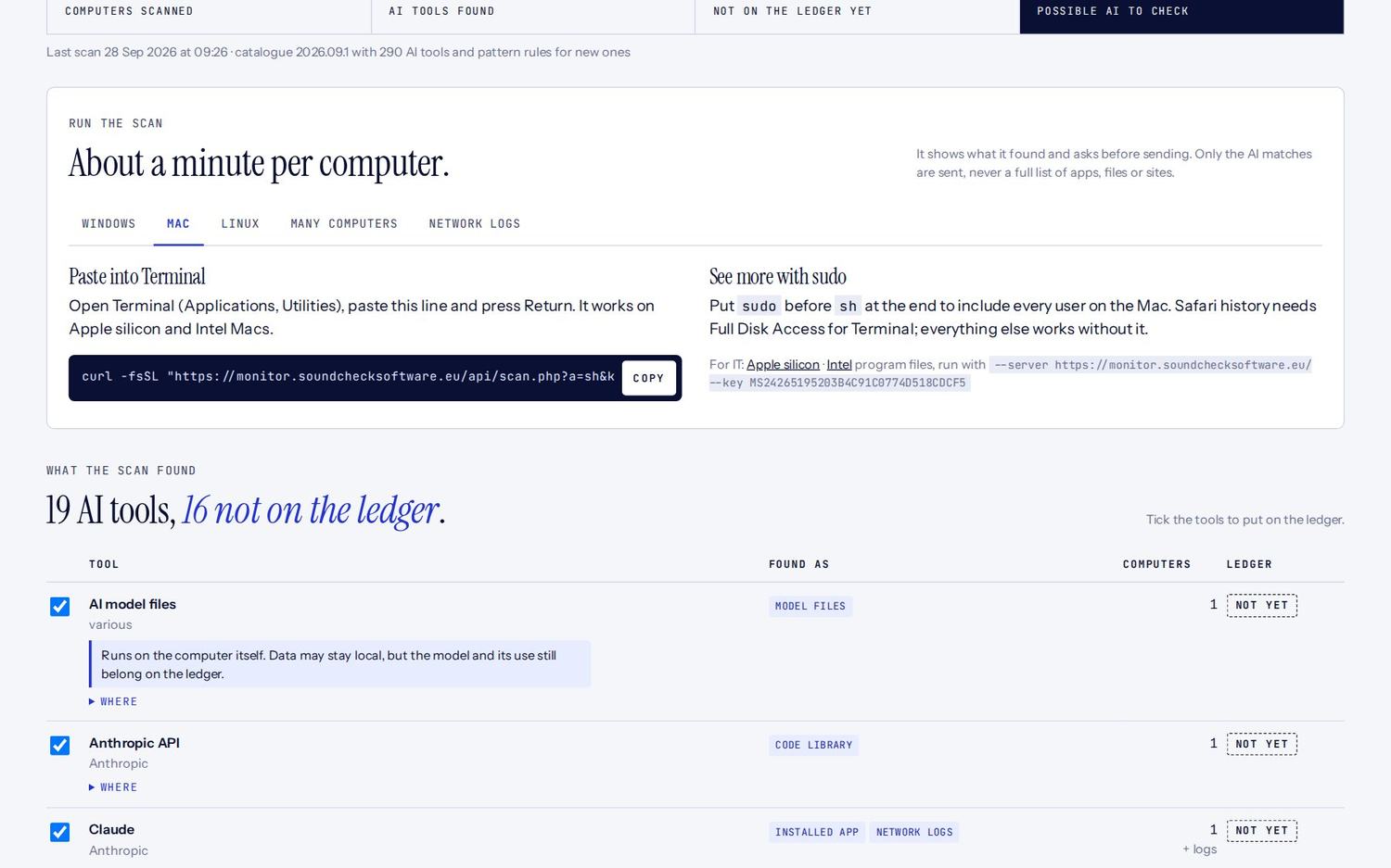 The Mac tab: one line to paste into Terminal