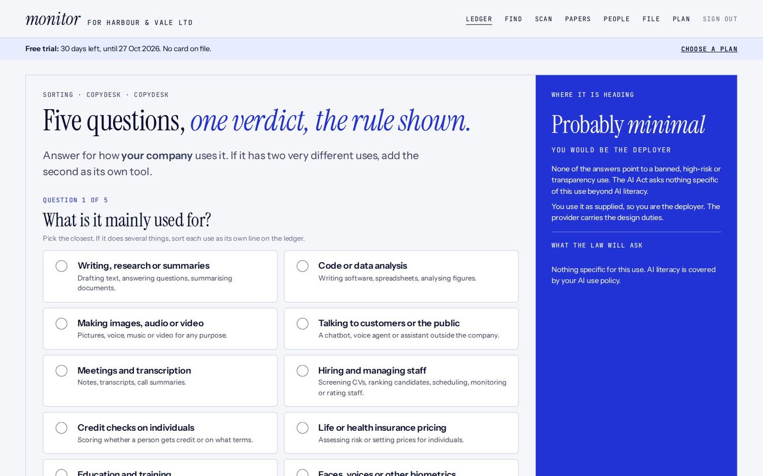 The first question, with the blue panel on the right